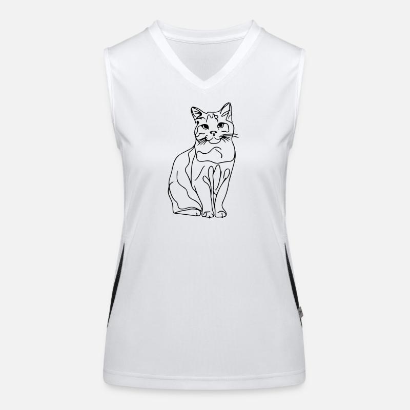 Cat_ one line drawing - Women's Functional Contrast Tank Top - white/black