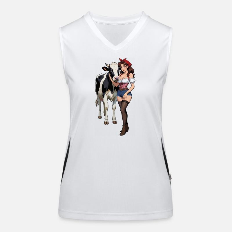 Fermière pin-up avec vache Débardeur respirant contrasté Femme