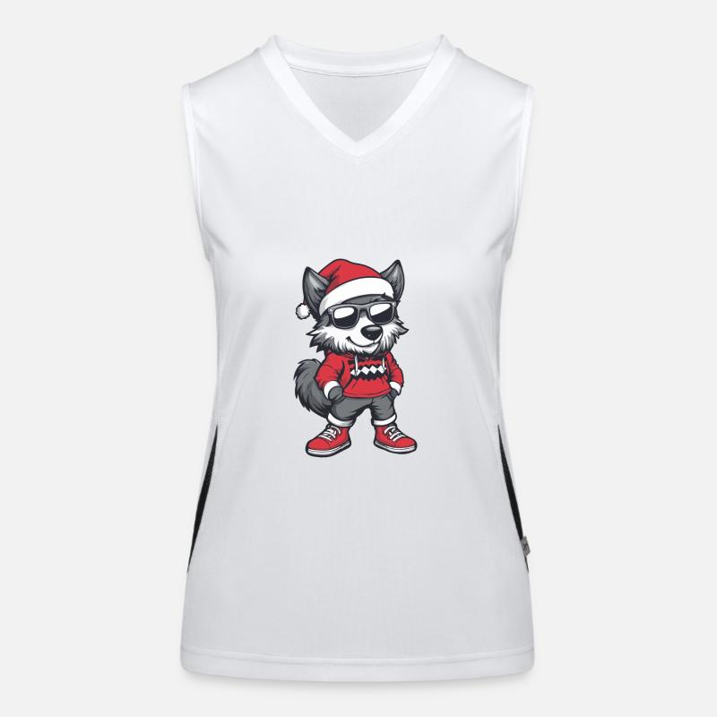 Wolf Weihnachten Comic Cool Funktionelles Kontrast-Tank Top für Frauen