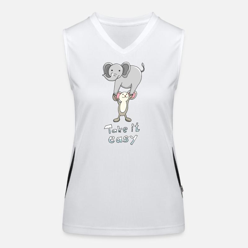 Maus trägt Elefant "Take it easy" positiver Spruch Funktionelles Kontrast-Tank Top für Frauen