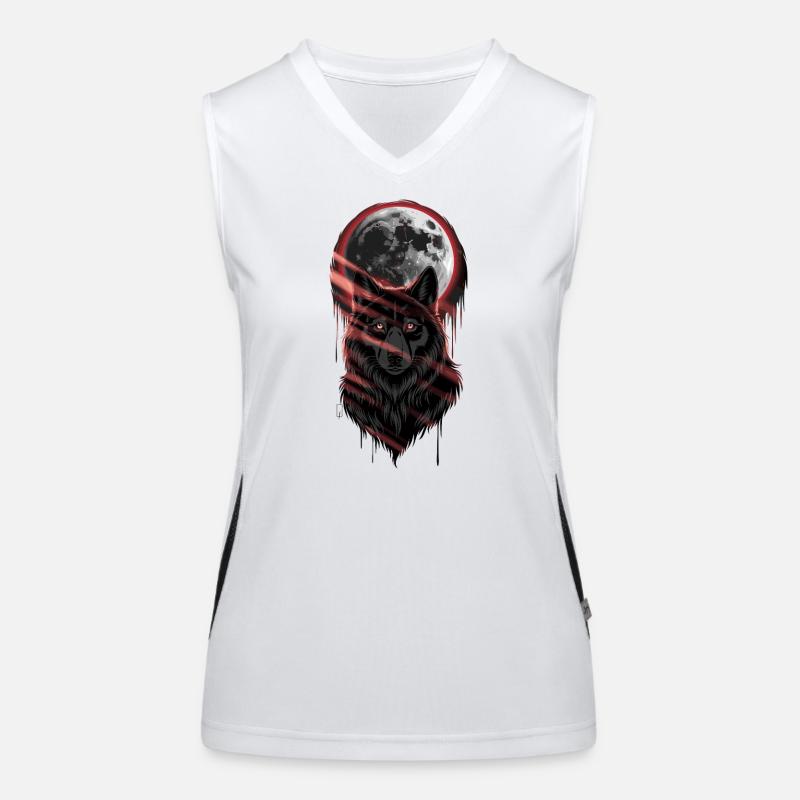 Wolf at the Full Moon with Red Claw Marks Women's Functional Contrast Tank Top