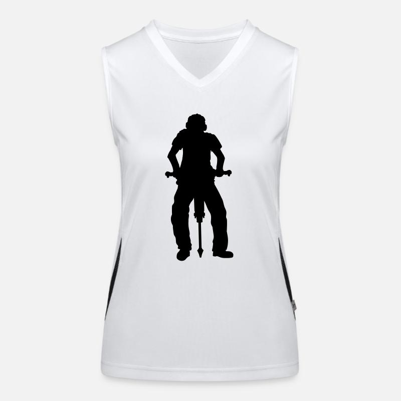 Construction worker Jackhammer Silhouette Women's Functional Contrast Tank Top