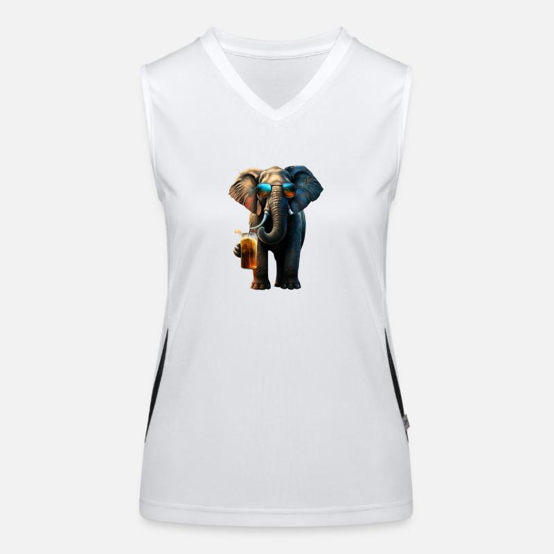 Elefant mit Bier und Cooler Sonnenbrille Funktionelles Kontrast-Tank Top für Frauen