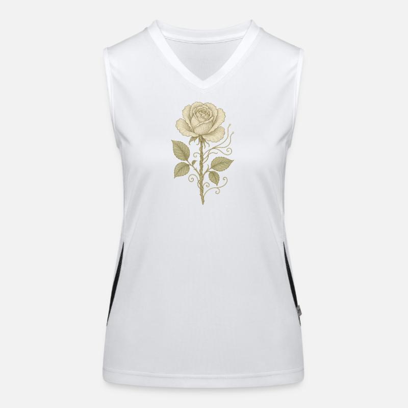 Vintage Rose Bleistift Zeichnung Funktionelles Kontrast-Tank Top für Frauen
