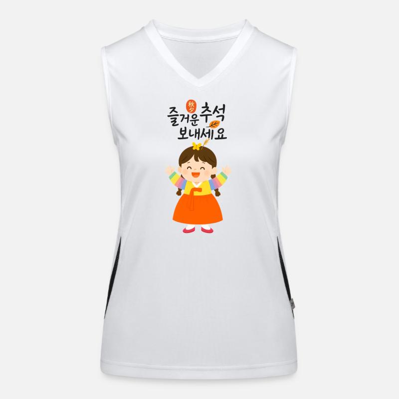 Happy Chuseok Gruß mit einem süßen Mädchen in Hanbok Funktionelles Kontrast-Tank Top für Frauen