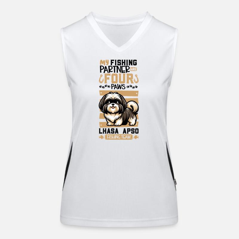 Fishing and Lhasa Apso Women's Functional Contrast Tank Top