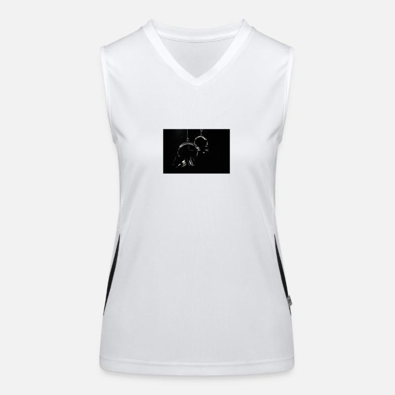 Kopfhörer in der Dunkelheit Funktionelles Kontrast-Tank Top für Frauen