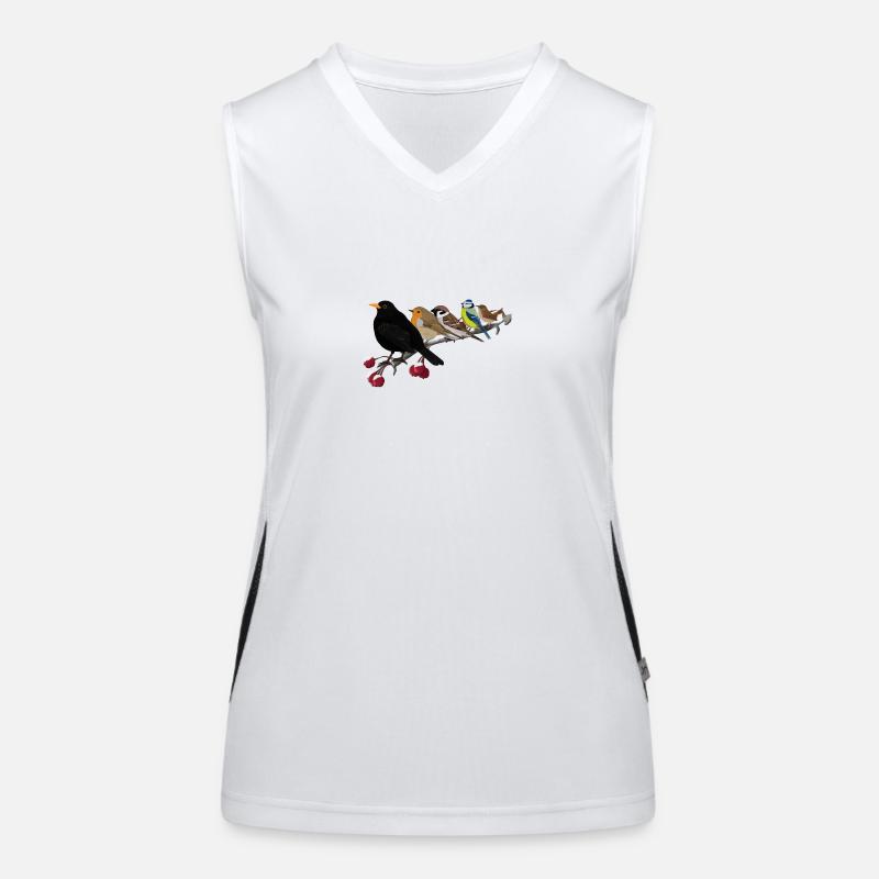 Blackbird, Robin, Blue, Branch, Christmas, Bird Women's Functional Contrast Tank Top
