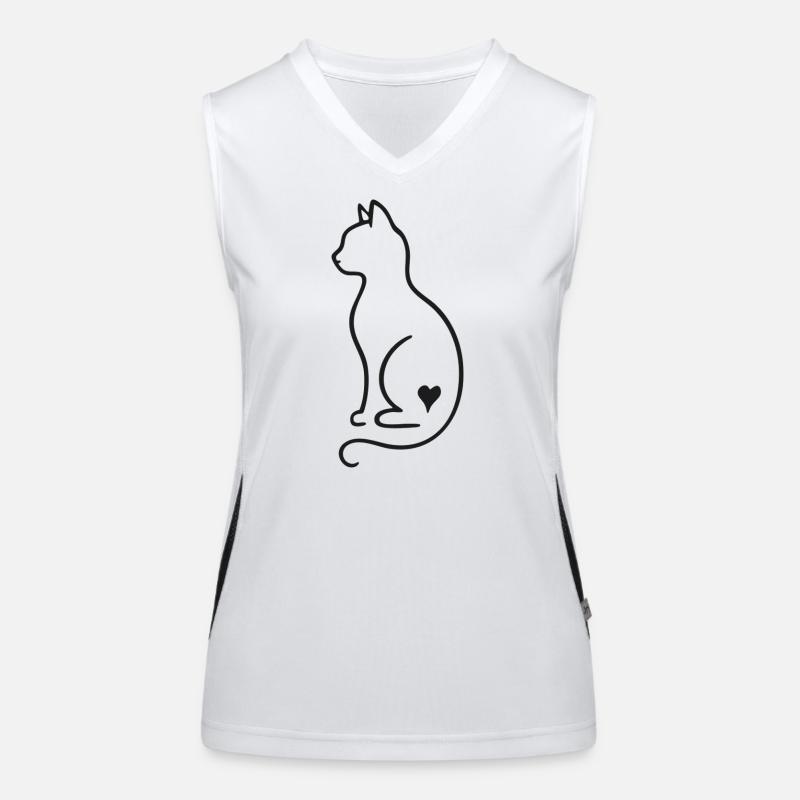 Dessin minimaliste au trait de chat – Design noir Débardeur respirant contrasté Femme