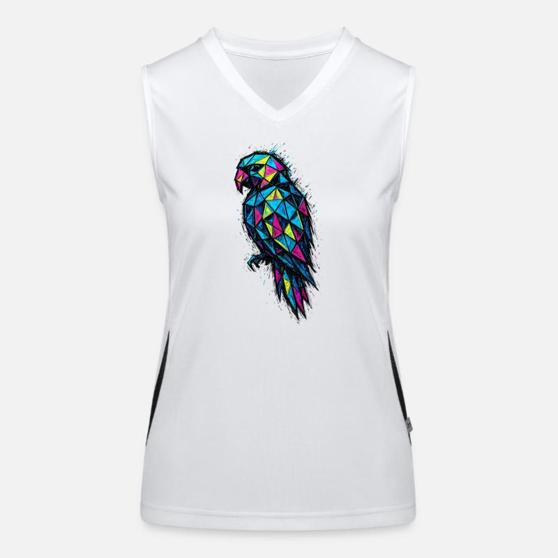 Low Poly Parrot: Bunte Geometrie Funktionelles Kontrast-Tank Top für Frauen