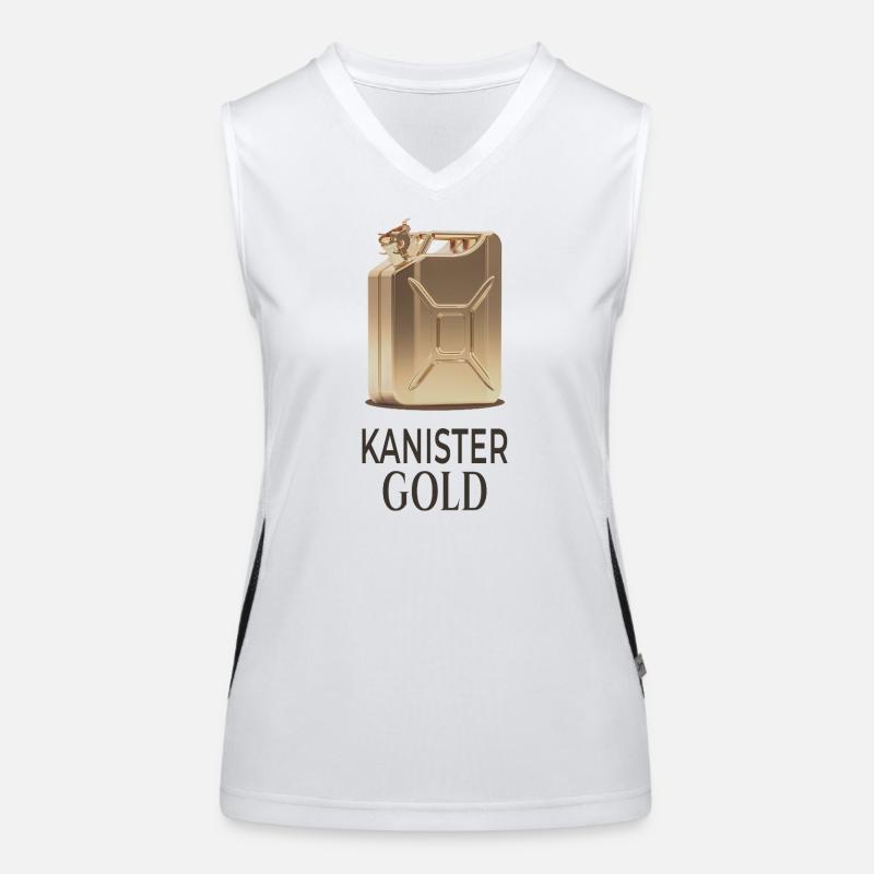 Canister Gold Gasoline Humor Statement Women's Functional Contrast Tank Top