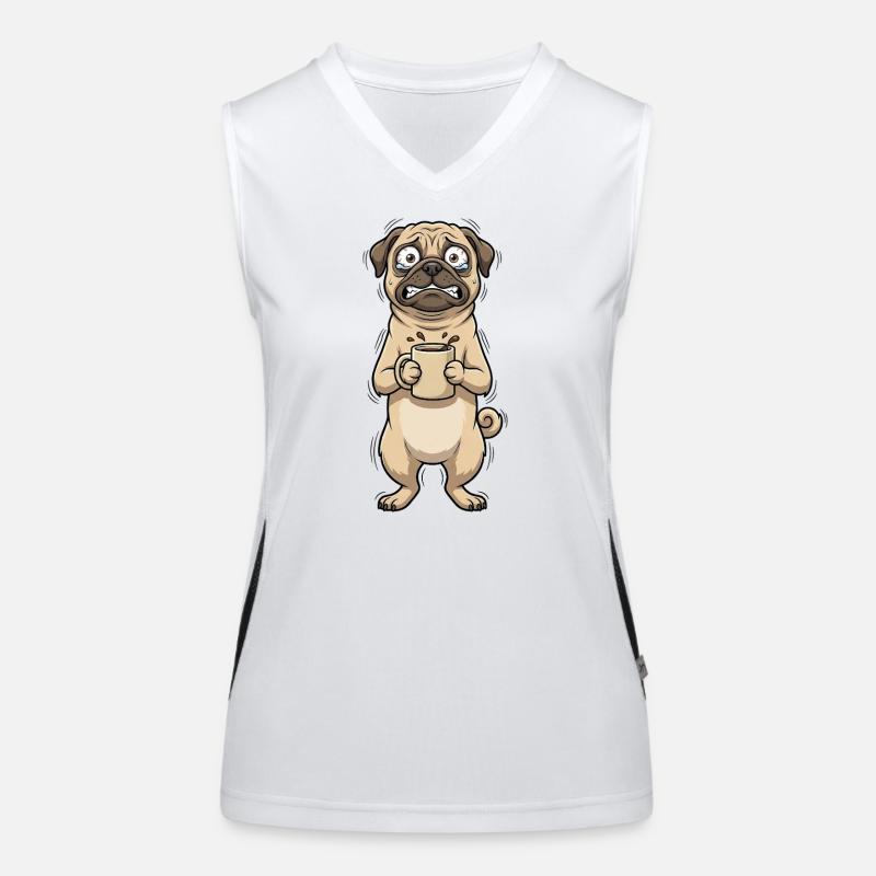 Mops Kaffee Koffein Hund stressige Mama Montag Funktionelles Kontrast-Tank Top für Frauen