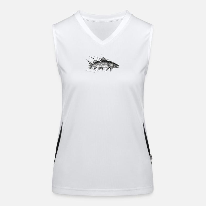 Pike Predatory Fish Angler Ink Vector Women's Functional Contrast Tank Top