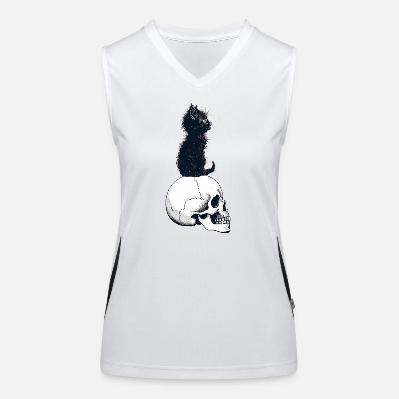 Cute kitten sitting on a skull Women's Functional Contrast Tank Top