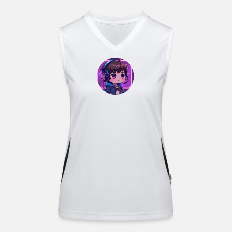 Neon Gaming Chibi mit Kopfhörern Funktionelles Kontrast-Tank Top für Frauen