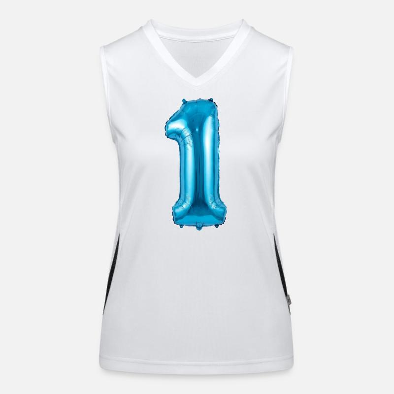 1st Birthday, First Birthday Balloon Blue Women's Functional Contrast Tank Top