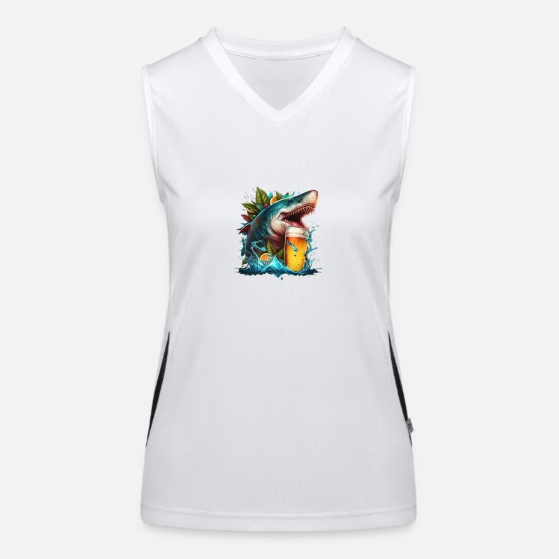 Cool shark drinking beer Women's Functional Contrast Tank Top