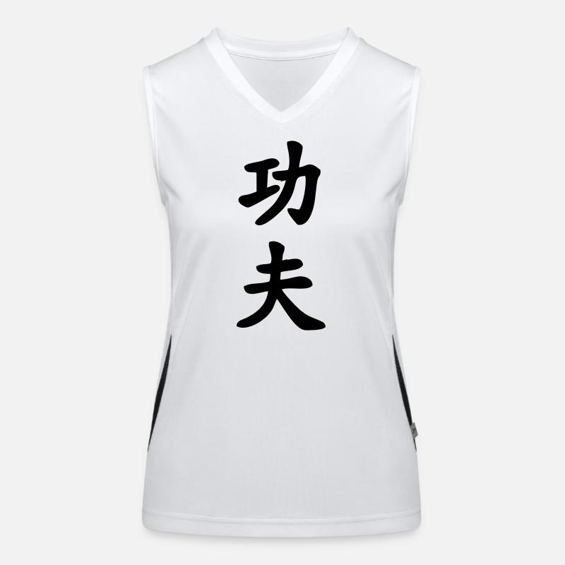 Kung Fu chinesisches Schriftzeichen vertikal geschrieben Funktionelles Kontrast-Tank Top für Frauen