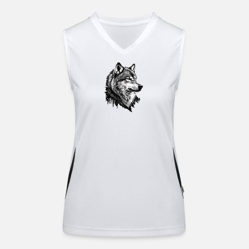 Monochromer Wolf Linienkunst Funktionelles Kontrast-Tank Top für Frauen