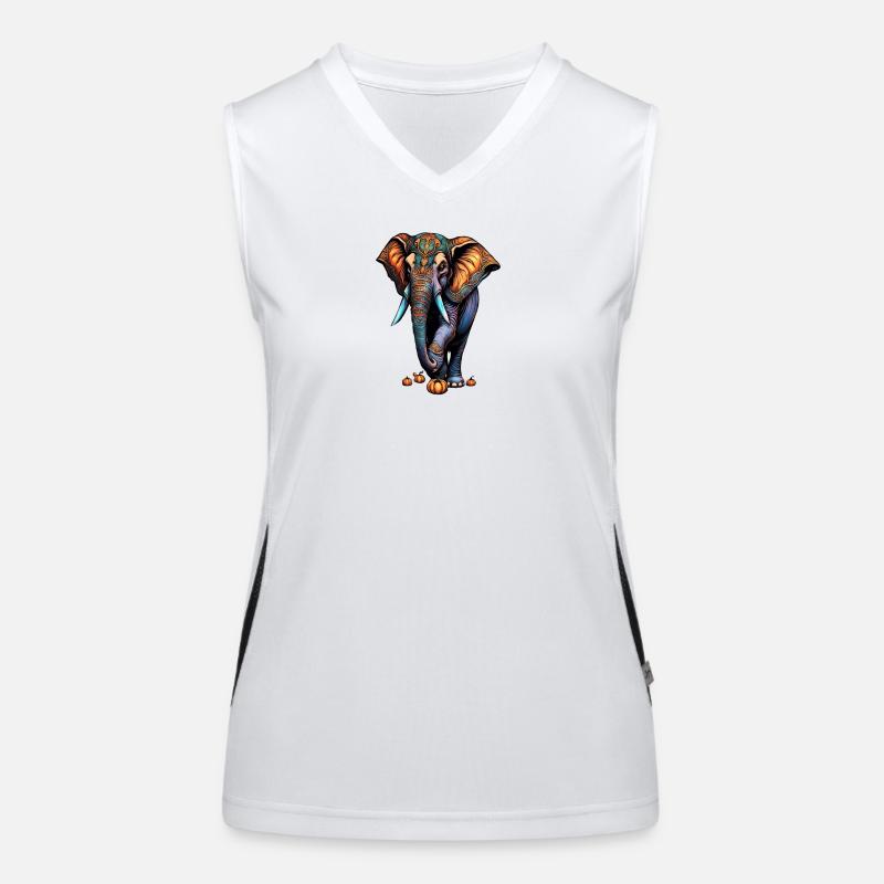 Ornament Elephant with Autumn Pumpkins Women's Functional Contrast Tank Top