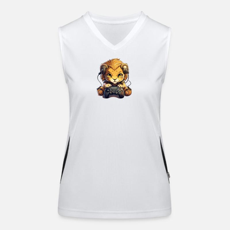 Gamer Lion mit Kopfhörern Funktionelles Kontrast-Tank Top für Frauen