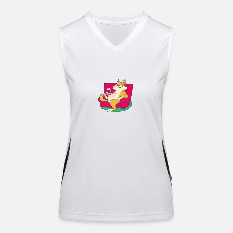 Happy cat drinks wine Women's Functional Contrast Tank Top