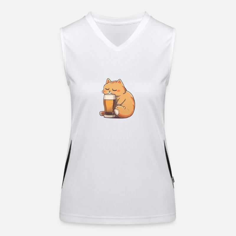 Süsse Katze mit Bier Funktionelles Kontrast-Tank Top für Frauen