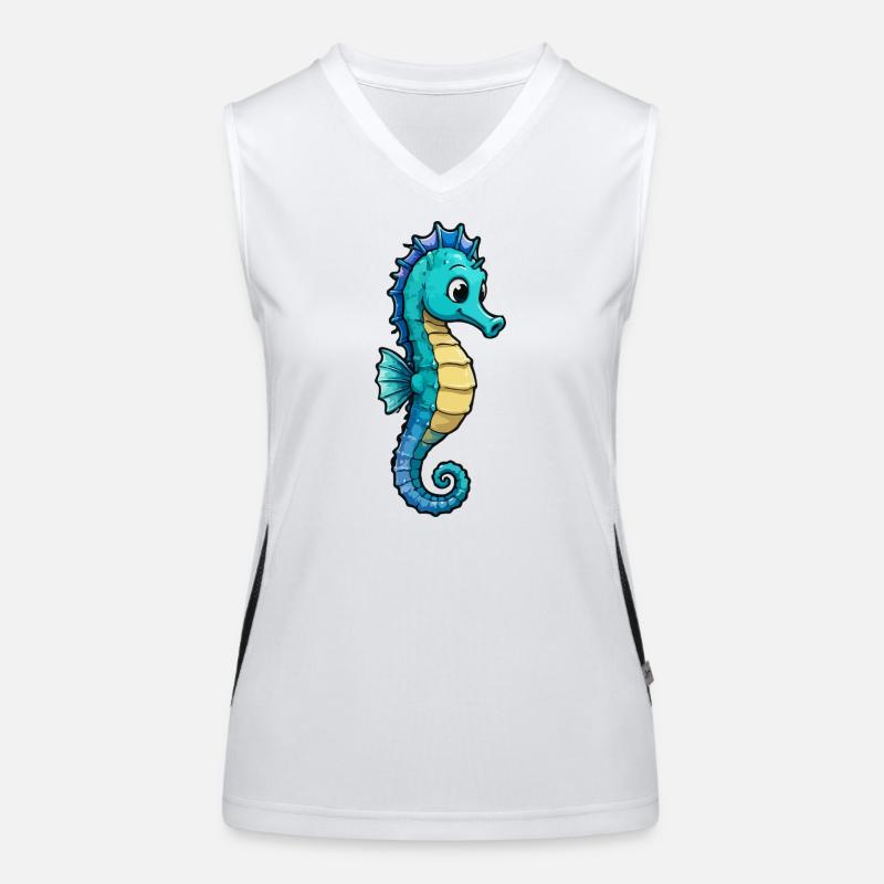 Dessin animé de l’hippocampe turquoise Débardeur respirant contrasté Femme