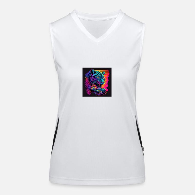 Jaguar with neon colors, synthwave / 80s Women's Functional Contrast Tank Top