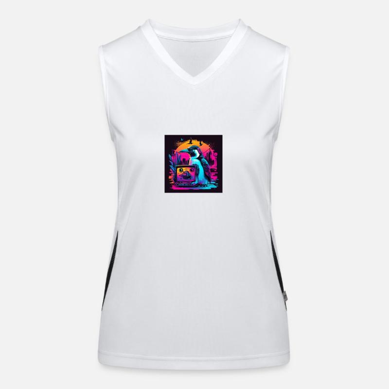 Penguin with neon colors, synthwave / 80s Women's Functional Contrast Tank Top