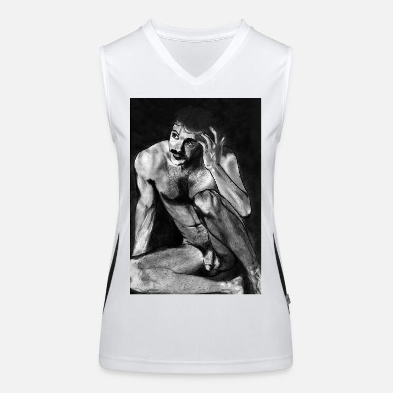 Nackter Mann mit Schnurrbart Funktionelles Kontrast-Tank Top für Frauen