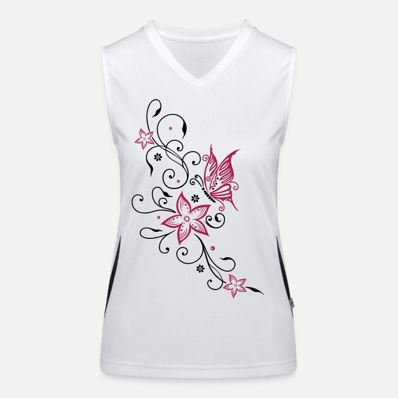 Blumen mit floralem Ornament und Schmetterling Funktionelles Kontrast-Tank Top für Frauen