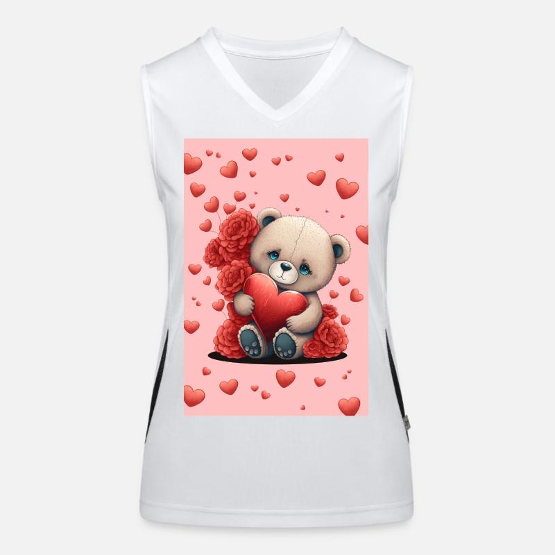 Süßer Teddybär mit roten Blumen und Herzchen Funktionelles Kontrast-Tank Top für Frauen