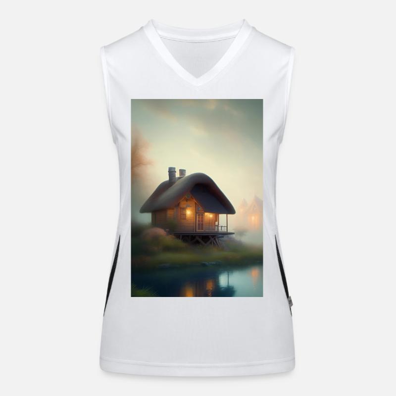 Charming lakeside cabin Women's Functional Contrast Tank Top