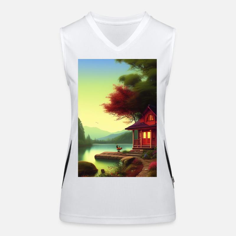 Charming lakeside cabin Women's Functional Contrast Tank Top