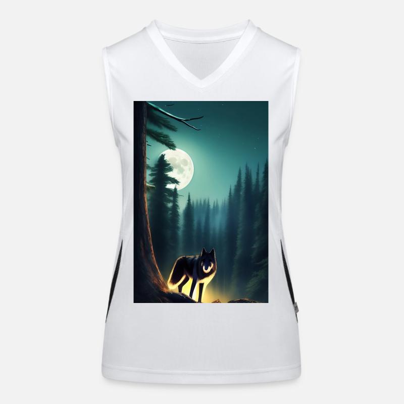 Wolf und Mond Funktionelles Kontrast-Tank Top für Frauen