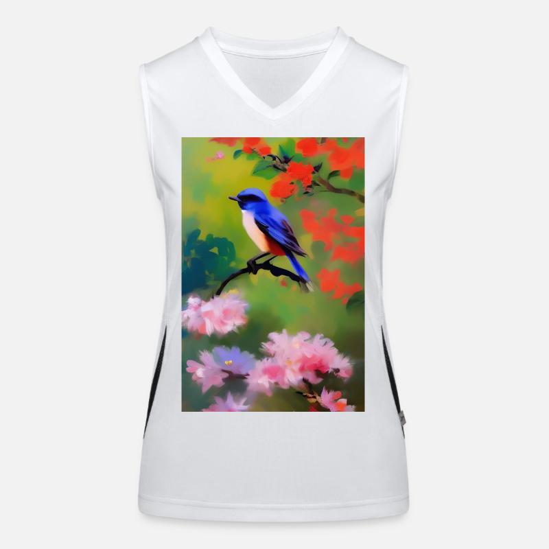 Oiseau sur branche avec fleurs Débardeur respirant contrasté Femme