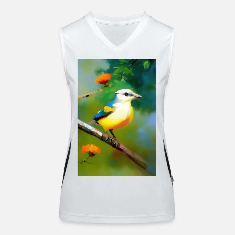 Oiseau sur branche avec fleurs Débardeur respirant contrasté Femme