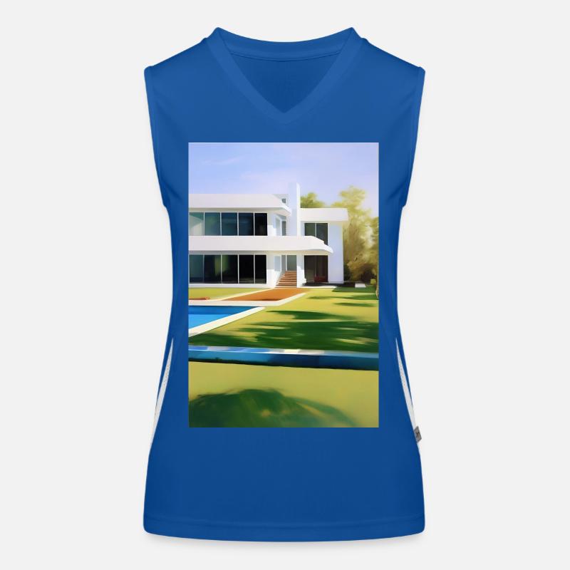 Weiße Villa mit Pool Funktionelles Kontrast-Tank Top für Frauen