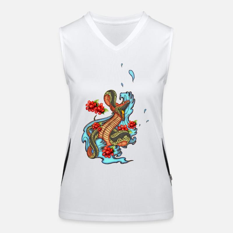 Colorful angry snake with flowers Women's Functional Contrast Tank Top