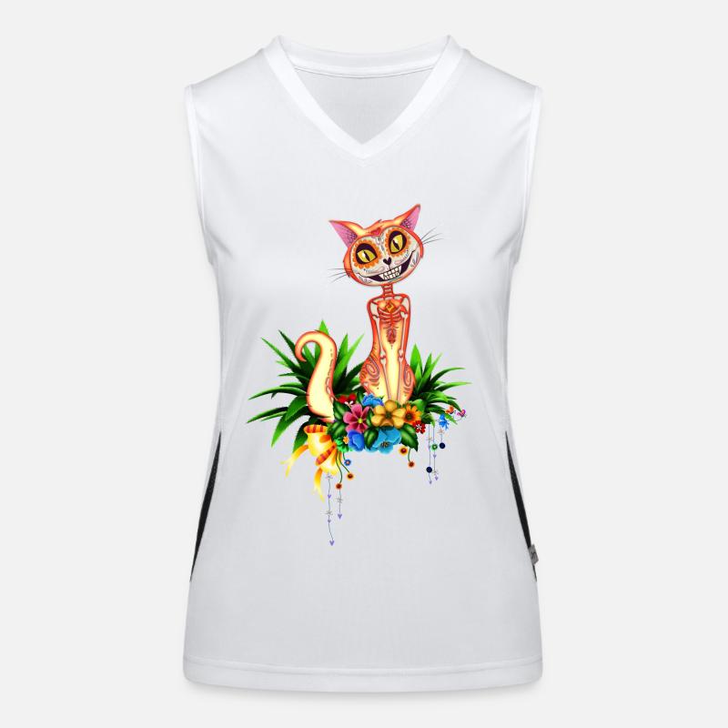 Mignon chat crâne de sucre avec des fleurs Débardeur respirant contrasté Femme