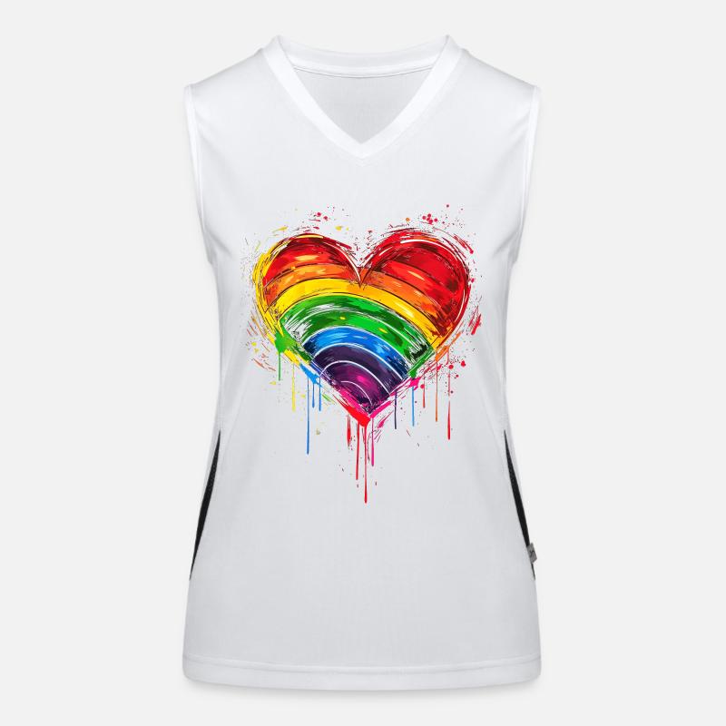 Abstraktes Regenbogenherz mit Tintenspritzern - Pride Funktionelles Kontrast-Tank Top für Frauen