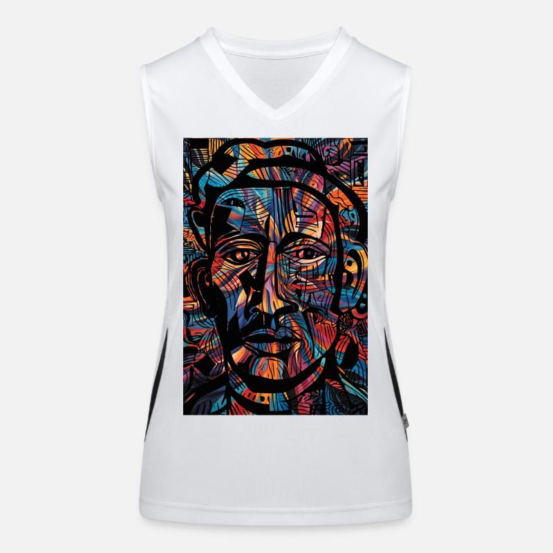 Exploded Portrait: Verschmelzung von Farben und Linien Funktionelles Kontrast-Tank Top für Frauen