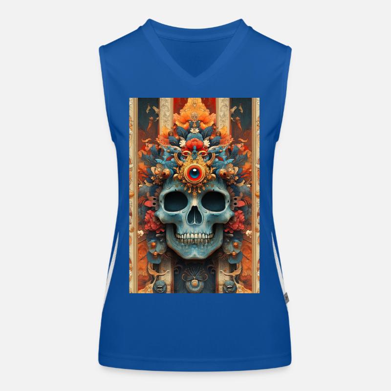 Flower Crown Skull with Third Eye Women's Functional Contrast Tank Top
