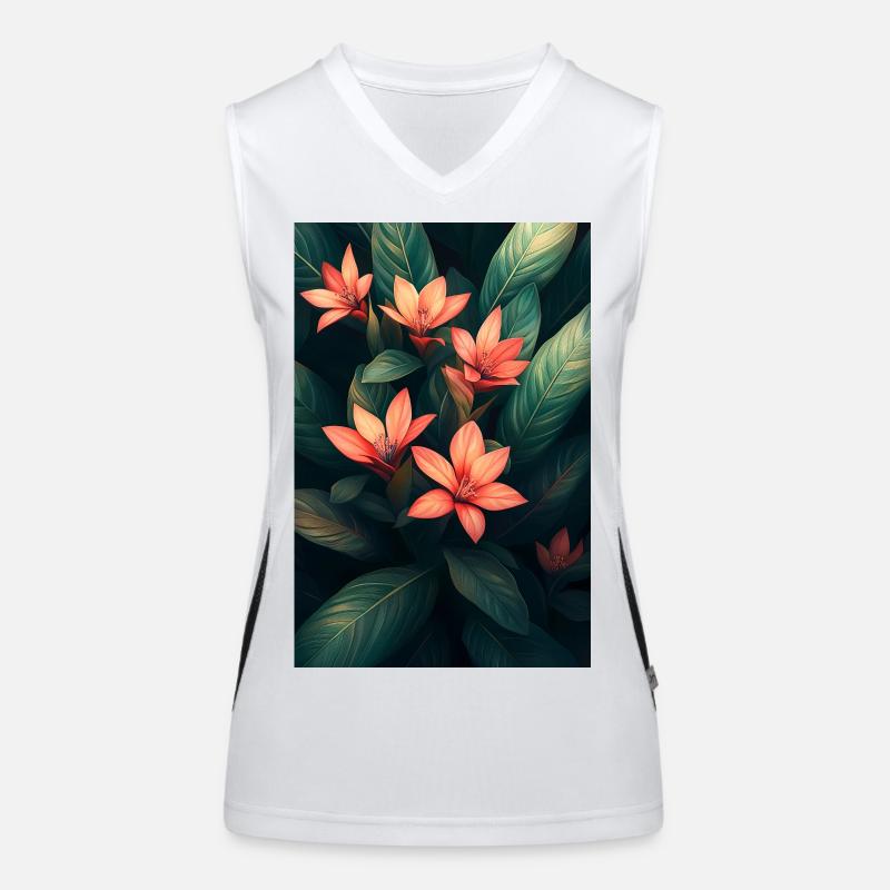 Fleurs tropicales orange au feuillage vert foncé Débardeur respirant contrasté Femme