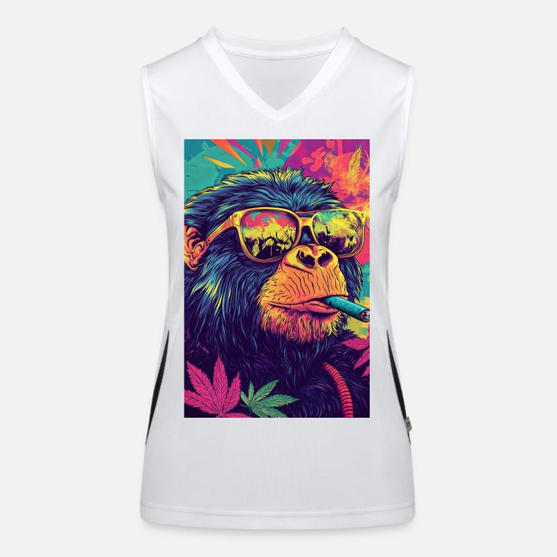 Psychedelic monkey with sunglasses Women's Functional Contrast Tank Top