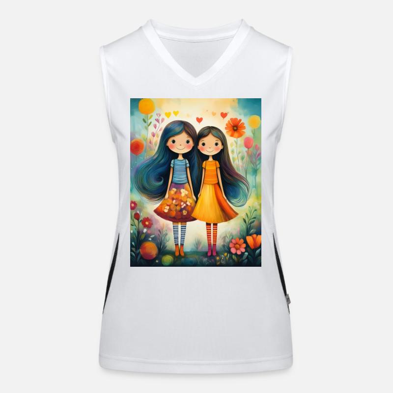 Lächelnde Mädchen mit Blumendekor Funktionelles Kontrast-Tank Top für Frauen