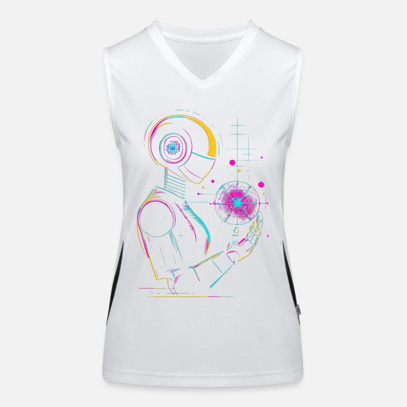 Futuristic robot with neon look Women's Functional Contrast Tank Top