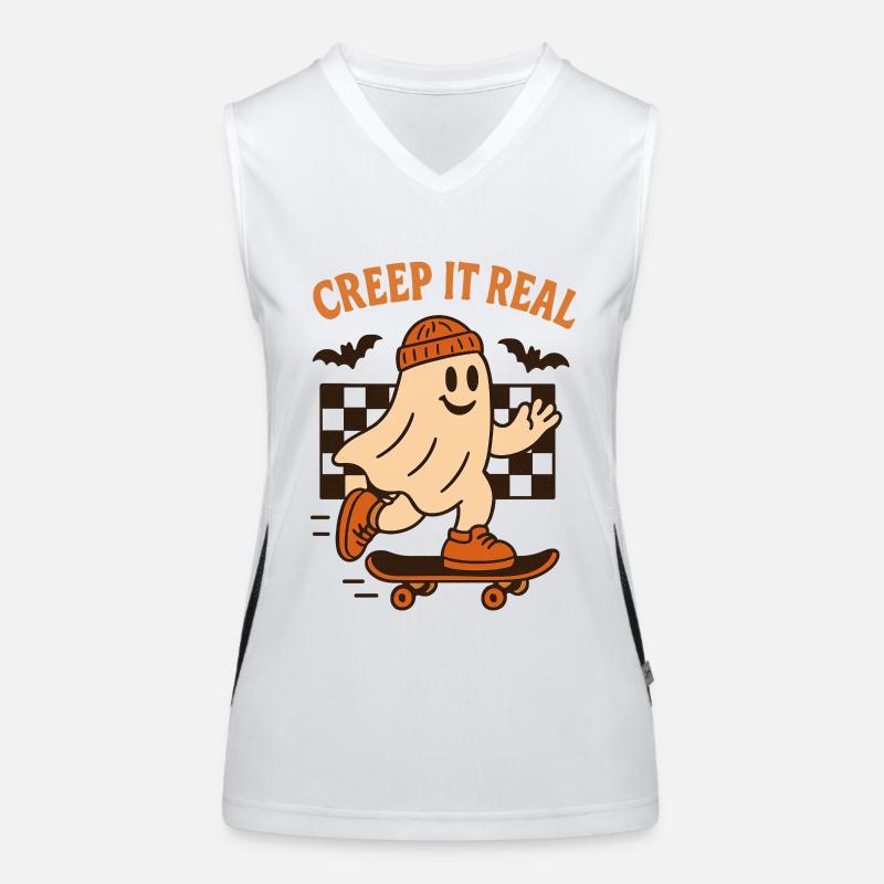 Skateboarding Ghost Halloween Funktionelles Kontrast-Tank Top für Frauen