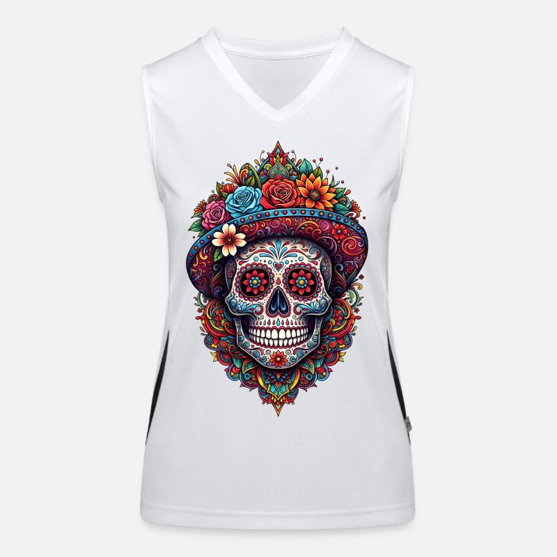 Mexican Dia de Muertos Sugar skull Women's Functional Contrast Tank Top